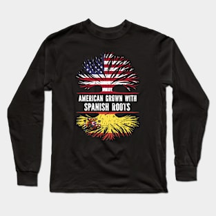 American Grown with Spanish Roots USA Flag Long Sleeve T-Shirt